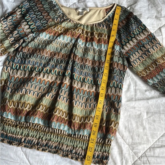 Dress barn Petite Large multicolored‎ brown and green Blouse - Picture 3 of 5